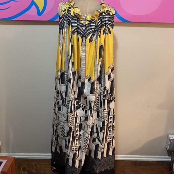 JC de Castelbajac Yellow Black Maxi Dress Camr Camera Act Print NWT - Picture 7 of 16